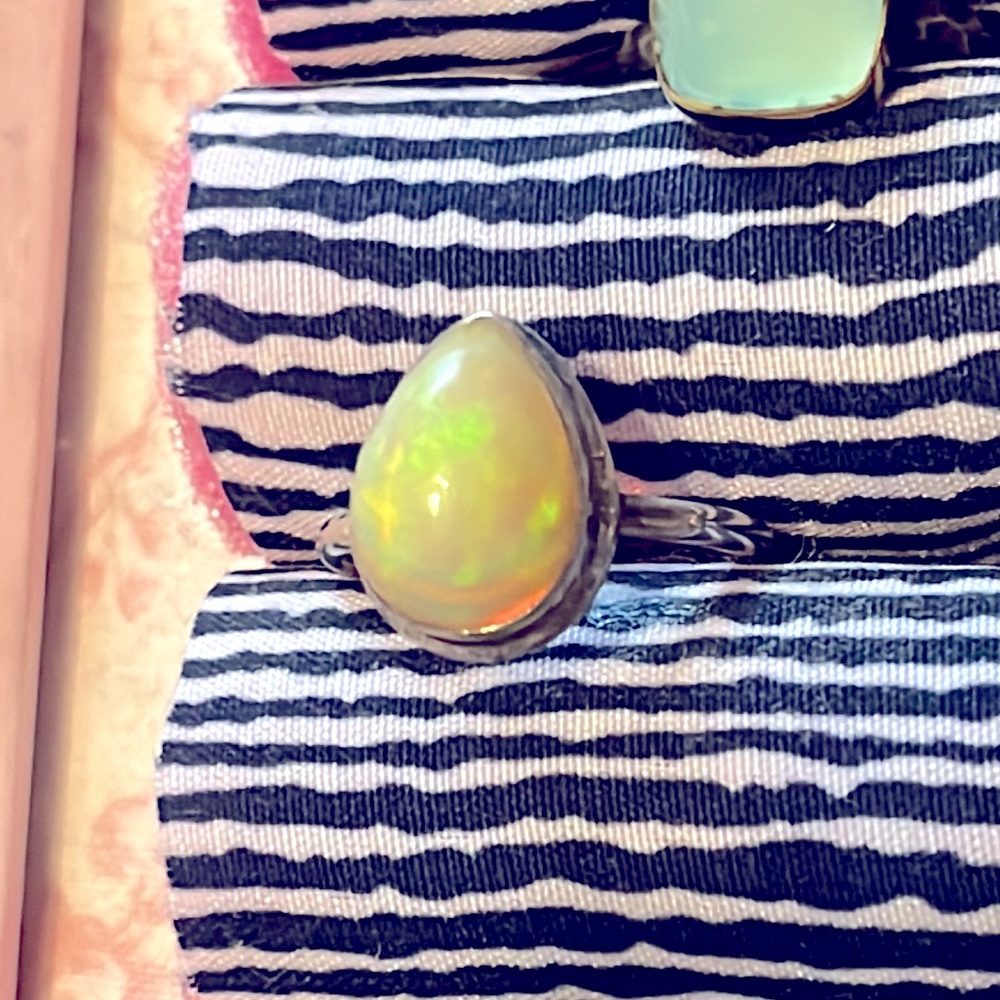 Tear drop Ethiopian fire Opal Sterling Silver Ring